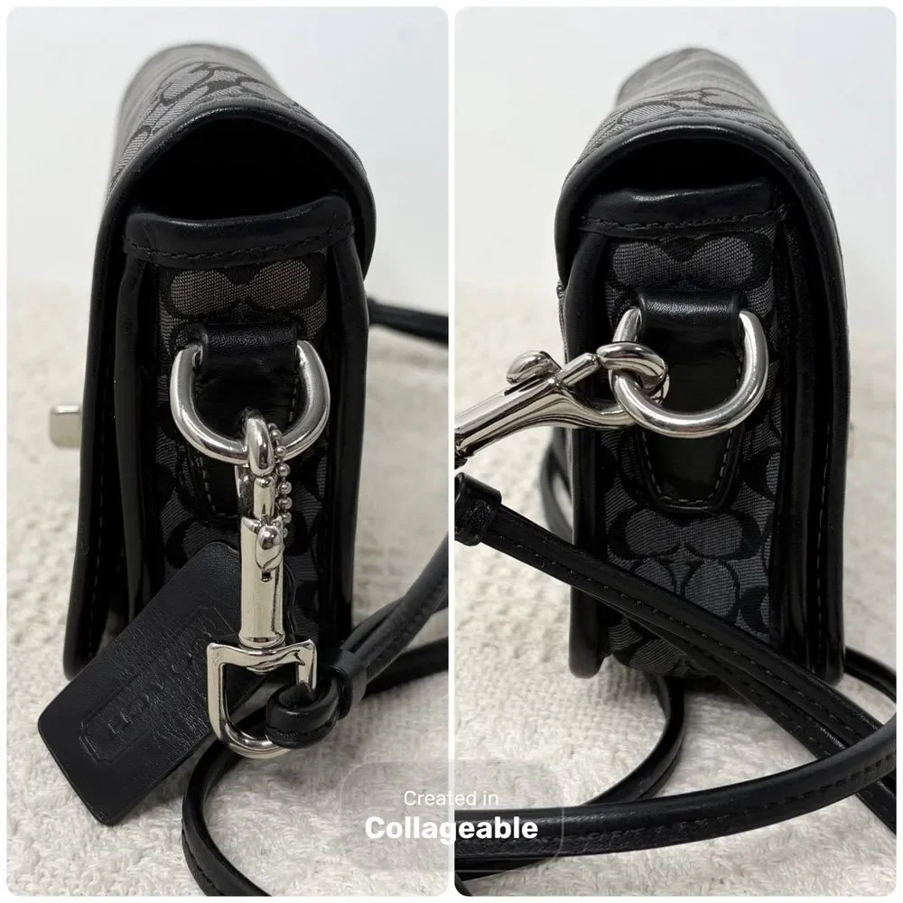 Coach Legacy Signature Stripe Penny Shoulder Bag 19919 Black Grey Silver Mini